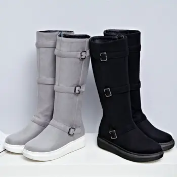 

2020 New Winter Snow Boots Mid-tube Boots Popular Ladies Zipper Flat Boots Non-slip Waterproof Platform Large Size 34-43