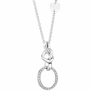 

New 925 Sterling Silver Necklace Knotted Heart With Crystal Adjust Sliding Necklace For Women Wedding Gift Diy Fine Jewelry
