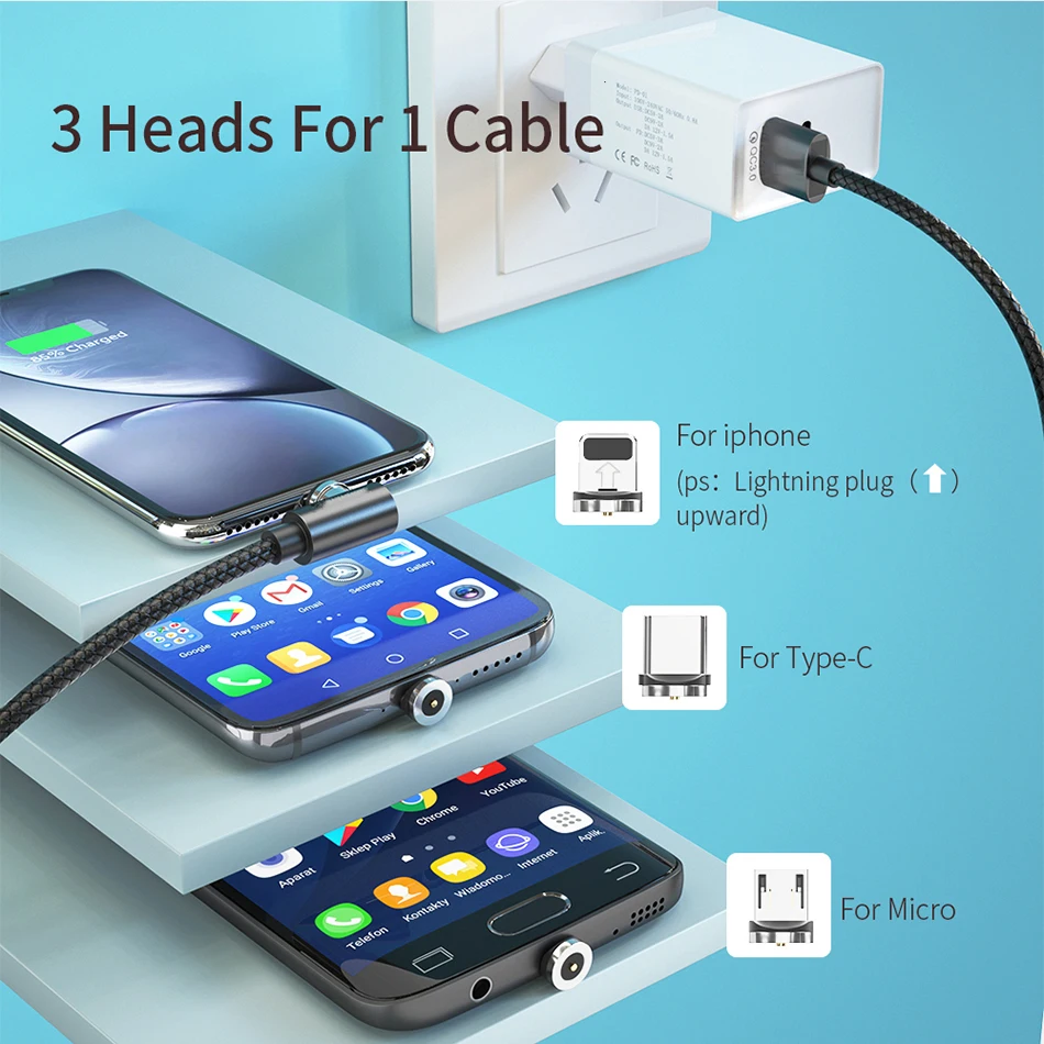 Магнитный кабель Type C Micro USB для iPhone быстрой зарядки провод магнитное зарядное