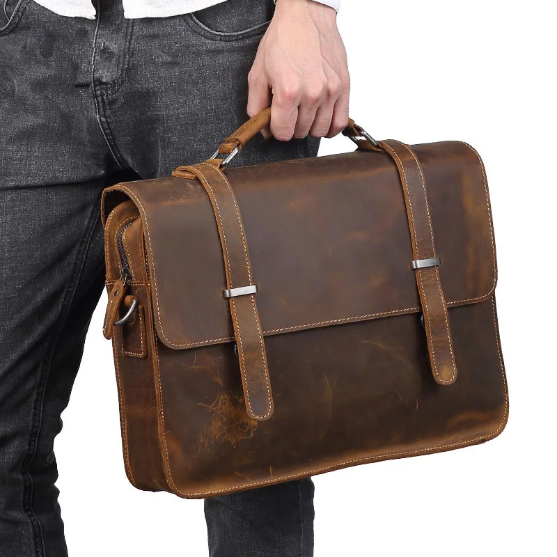 Кожаный ноутбук из воловьей кожи, большой мужской портфель, мужская деловая сумка через плечо, 190002