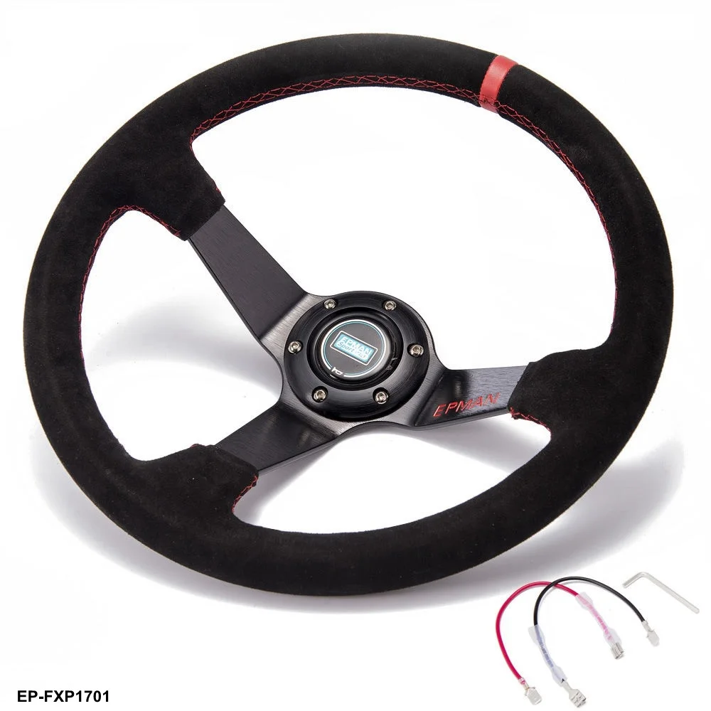 Car Racing Drift 350 Mm Suede Epman Steering Wheel 3.5" Deep With Horn Button Epfxp1701af