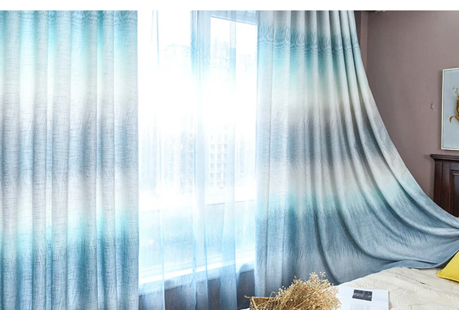 Modern Simple linen Tulle Curtains For Living Room Window Rainbow Gradient Striped Shade Curtains For Bedroom Drapes MY171#5