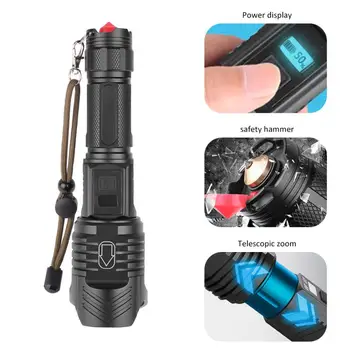 

powerful XHP90 LED flashlight tactical led lantern zoom charge waterproof p90 torch light lamp with 26650 battery power display