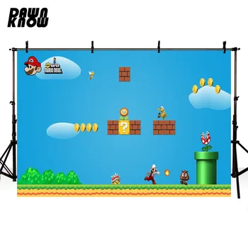 

DAWNKNOW Cartoon Super Mario House Photography Background Newborn Party Photocall Blue Backdrop Children Photo Studio lv682