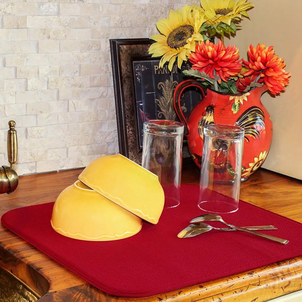 Microfiber Dish Drying Mat for Kitchen Counter Absorbent Drying Pad Dish Drainer Mat, Dining Table Mats, 8 Colors Optional