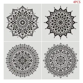 

4pcs Flower Stencil Wall Painting DIY Drawing Template for Floor Tiles Funiture M5TB
