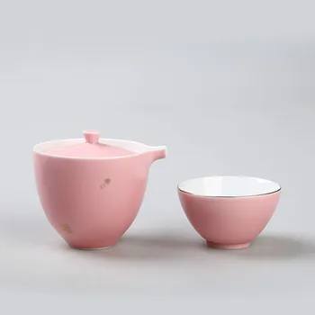 

Small Porcelain Tea Bowl Pink Portable Creative Hand Painted Gold Ceramic Gai Wan Tea Set Conjunto Cha Afternoon Tea AC50TS
