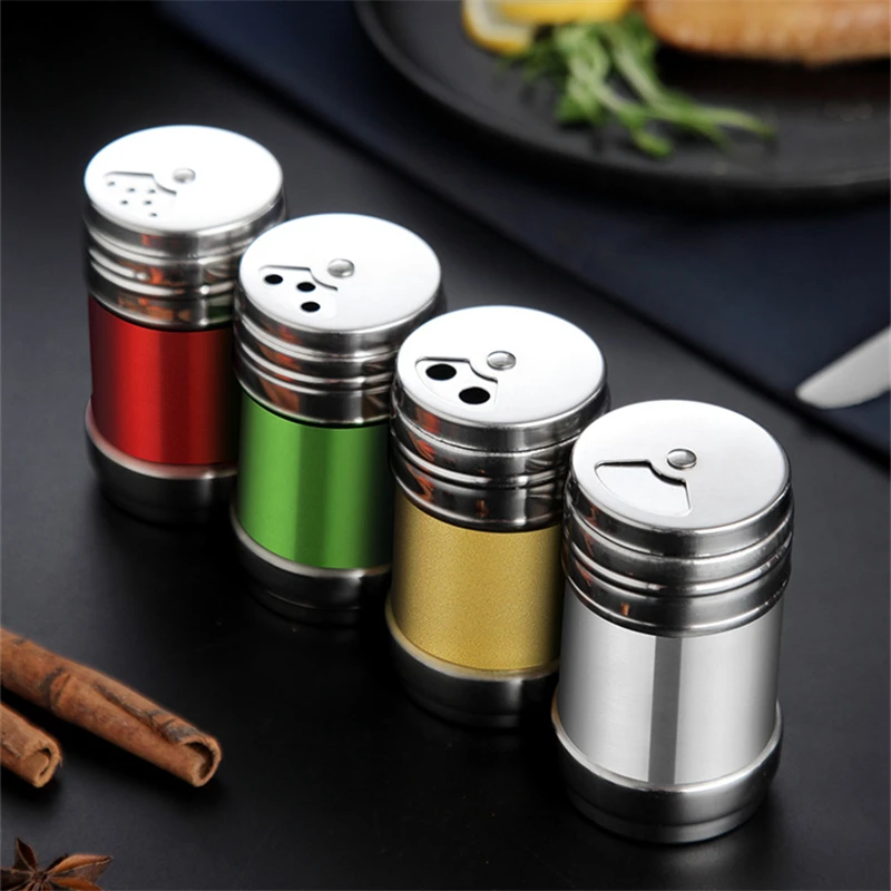Stainless Steel Spice Jar Rotating Cover Barbecue Salt Sugar Bottle Shaker Pepper Seasoning Can Home Kitchen Cooking Gadgets seasoning jar,salt shaker,spices bottle,salt pepper shakers