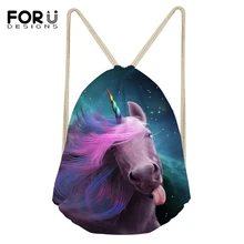 FORUDESIGNS маленькая дорожная сумка с завязками фантастические лошади узор мини сумка для обуви мультфильм животных печати мальчиков для девочек рюкзак для путешествий