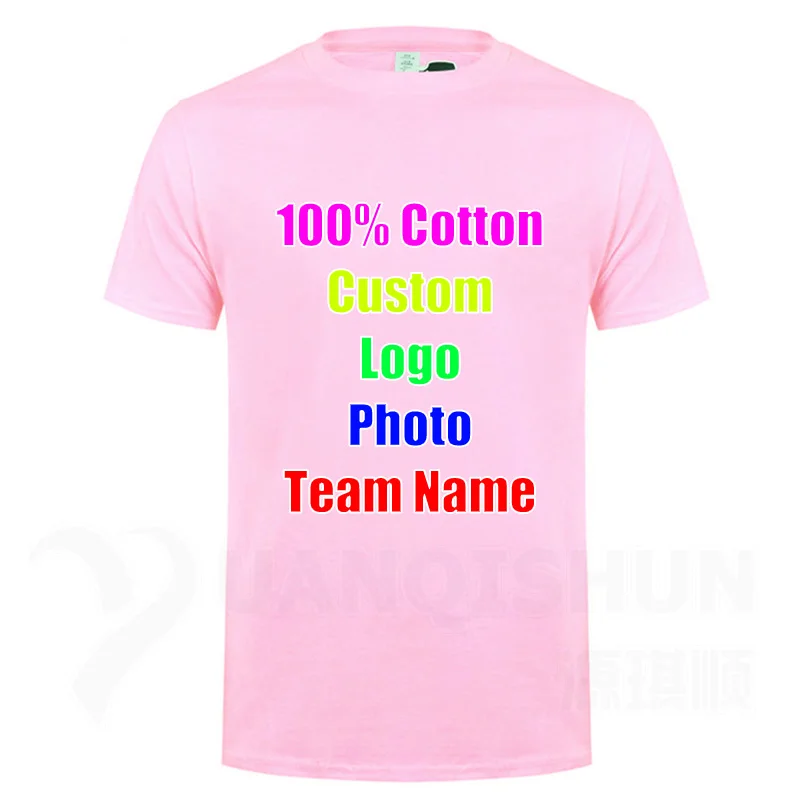 Мужские футболки унисекс с индивидуальным принтом логотипа, индивидуальные одноцветные футболки с текстовым принтом, рекламная одежда - Color: Pink