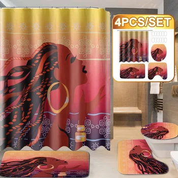 

African American Women Durable Waterproof Shower Curtain Set Non-Slip Bathroom Mat Rugs Home Decor