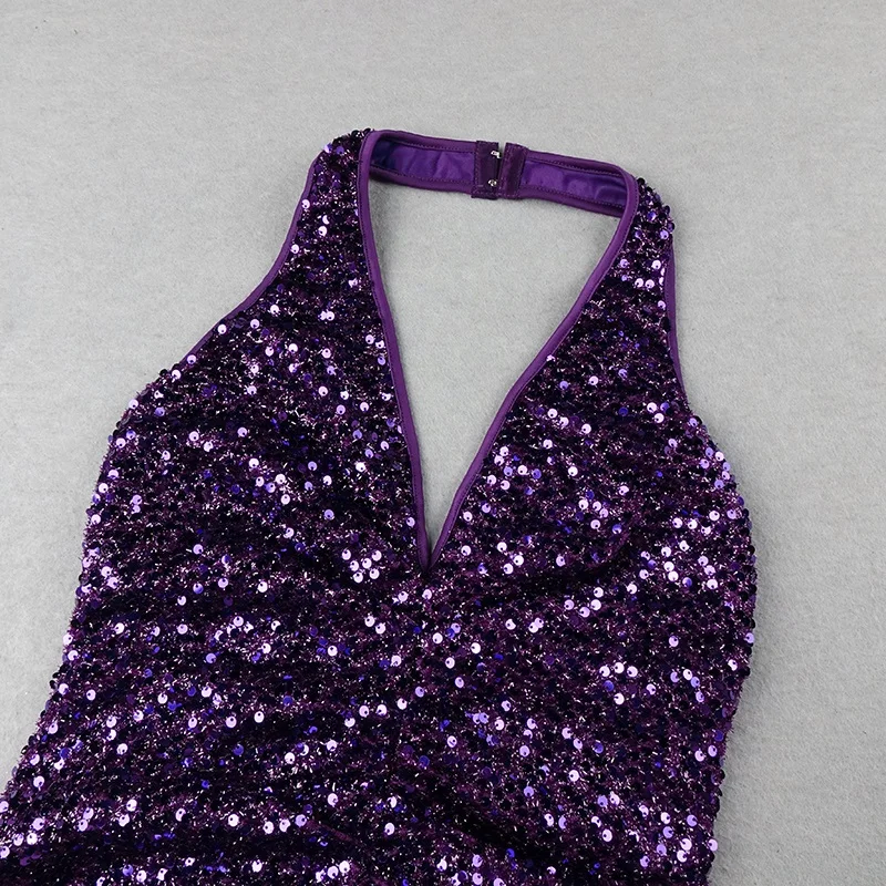 VC элегантное фиолетовое платье женское платье с открытой спиной и блестками платье знаменитостей для рождественской вечеринки макси Vestidos