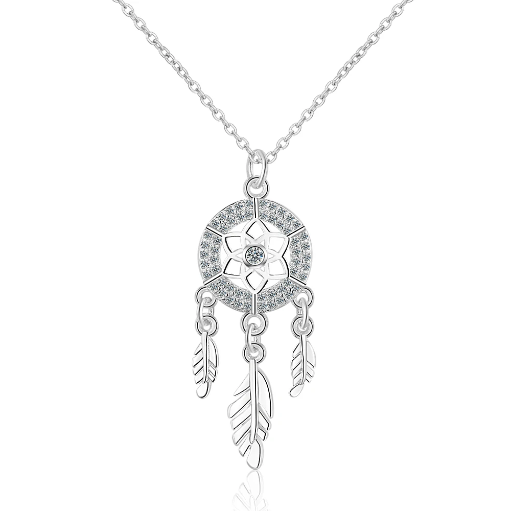 Ожерелье из стерлингового серебра 925 Ловец снов перьевой подвески Серебряное Ловец снов Ожерелье-чокер GTLX487