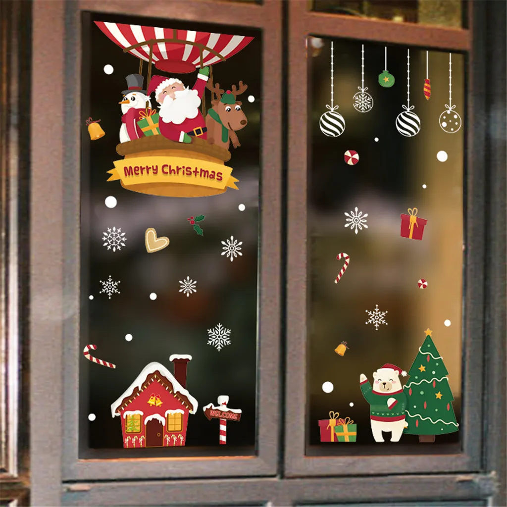 10# DIY Счастливого Рождества наклейки на стену, Окно Стекло Праздничные наклейки Санта фрески Новогодние рождественские украшения для домашнего декора