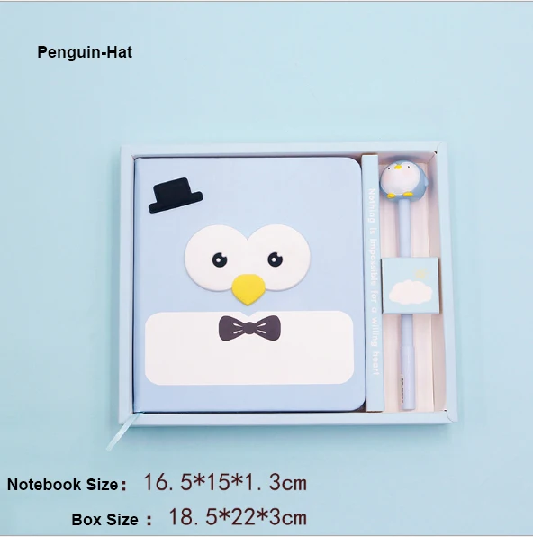 Penguin-Hat Милый блокнот с пингвином, в клетку, бумажный дневник, школьный, ПУ покрытие, Kawaii, блокнот, бумага, планировщик, блокнот для рисования, подарок для детей - Цвет: Penguin-Hat