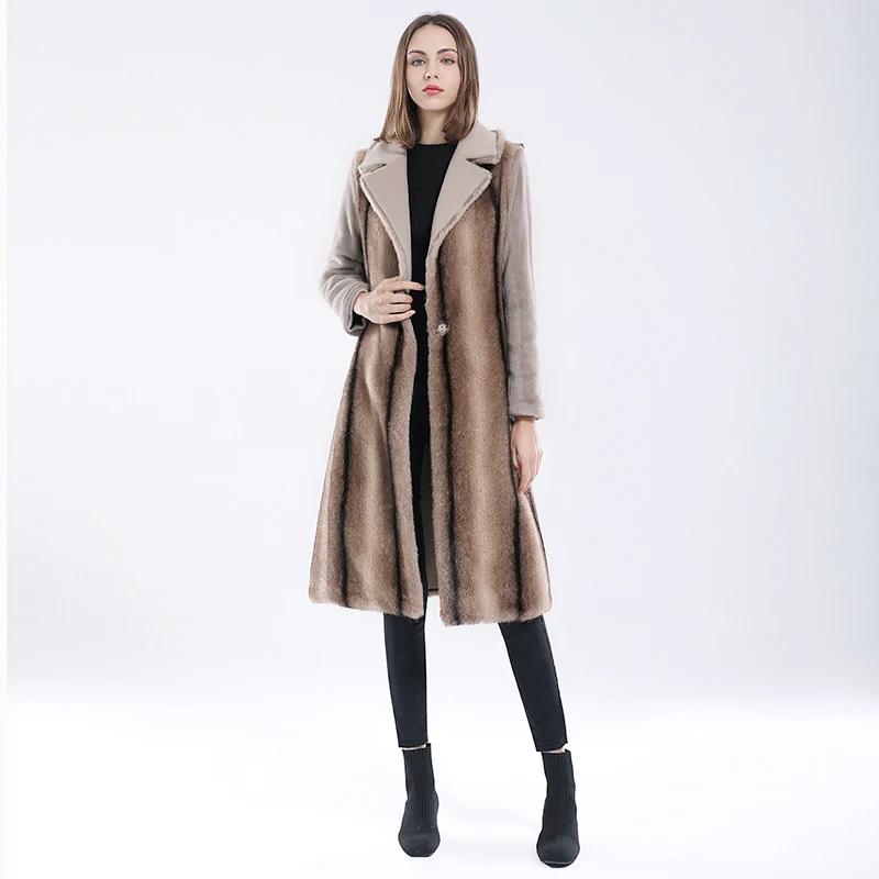 2021 winter new woolen coat long imitation mink fur pie overcoming women's  long-sleeved jacket thick wool double-sided woolen ja