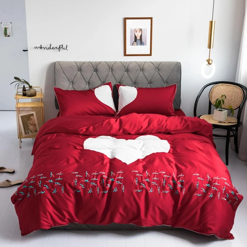 Luxury Egypt Cotton Bedroom Interest Fun Bedding Set Embroidery