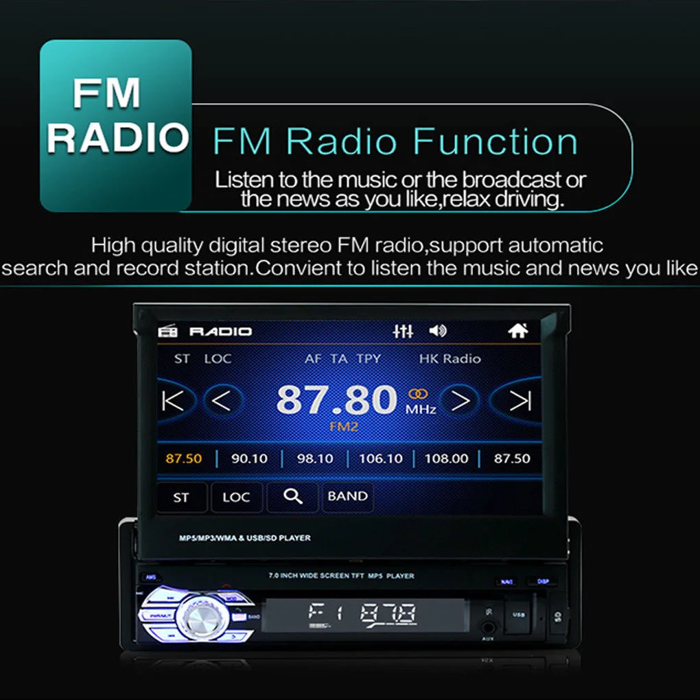 7 дюймов HD 1DIN автомобильный стерео радио скольжения-вниз сенсорный экран FM BT MP5 плеер+ телефонная связь АВТО музыкальный плеер