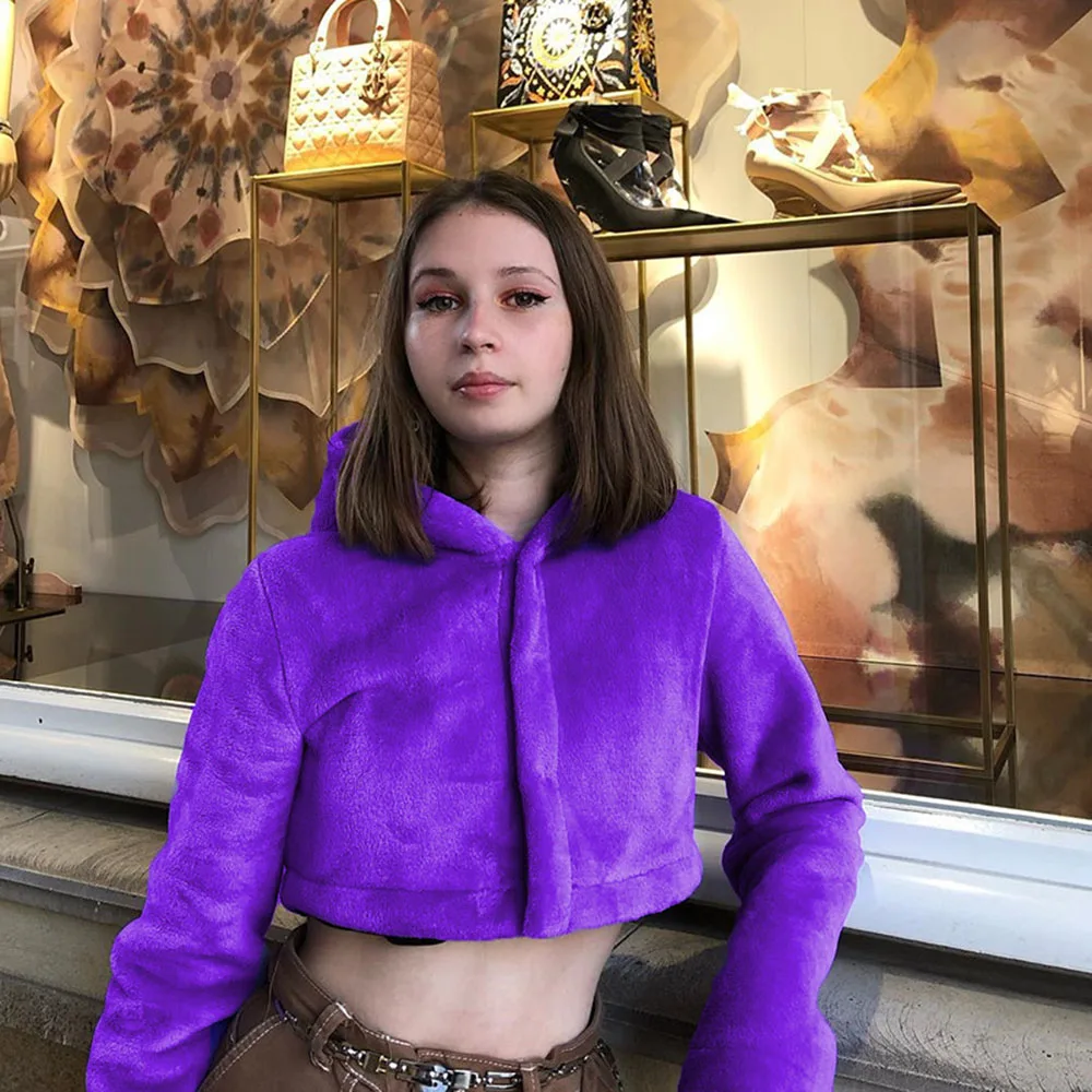 Зимние короткие куртки из искусственного меха женская сексуальная однотонная