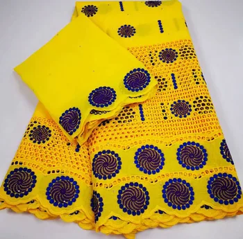 

5+2yards/set Yellow blue African Embroidery Swiss Cotton Voile Lace for Wedding Women dress High quality in Switzerland ELC802