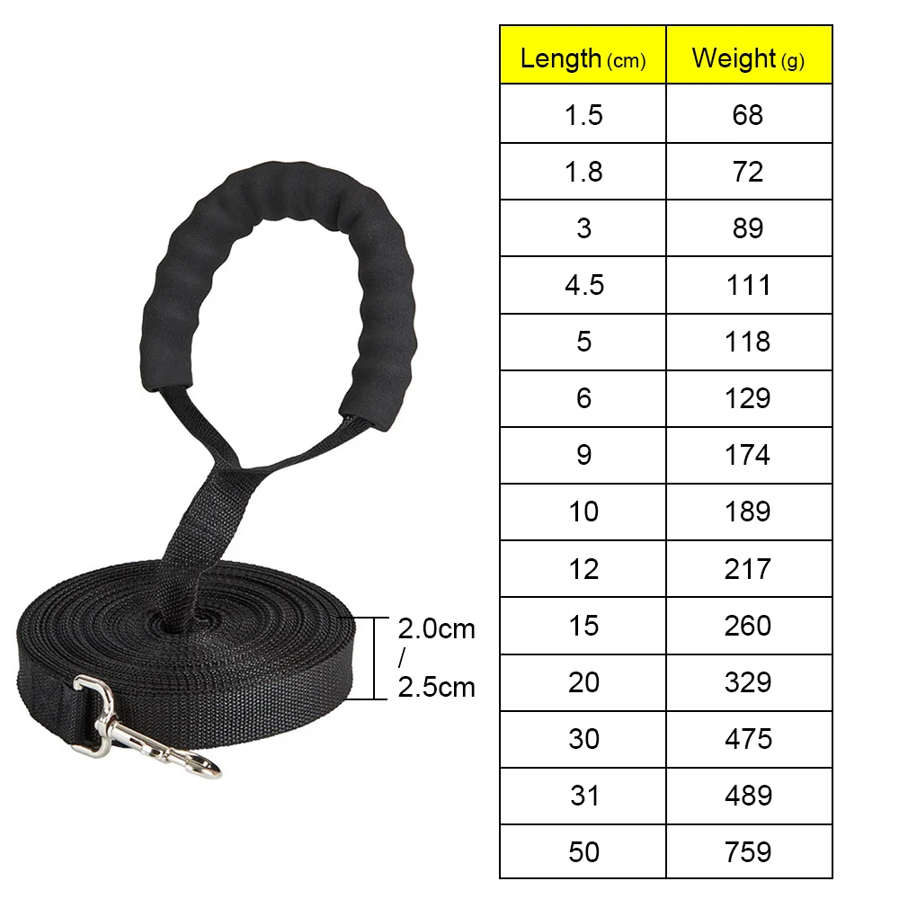 Long Nylon Leash For Dog Lanyar Outdoor Training Walk 2.5cm Width Long 1.8M 3M 6M 10M 15M 20M 30M 50M Lead With Cotton Handle