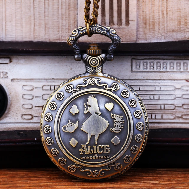 Classical Alice In Wonderland Unisex Quartz Pocket Watch Arabic Number Chain