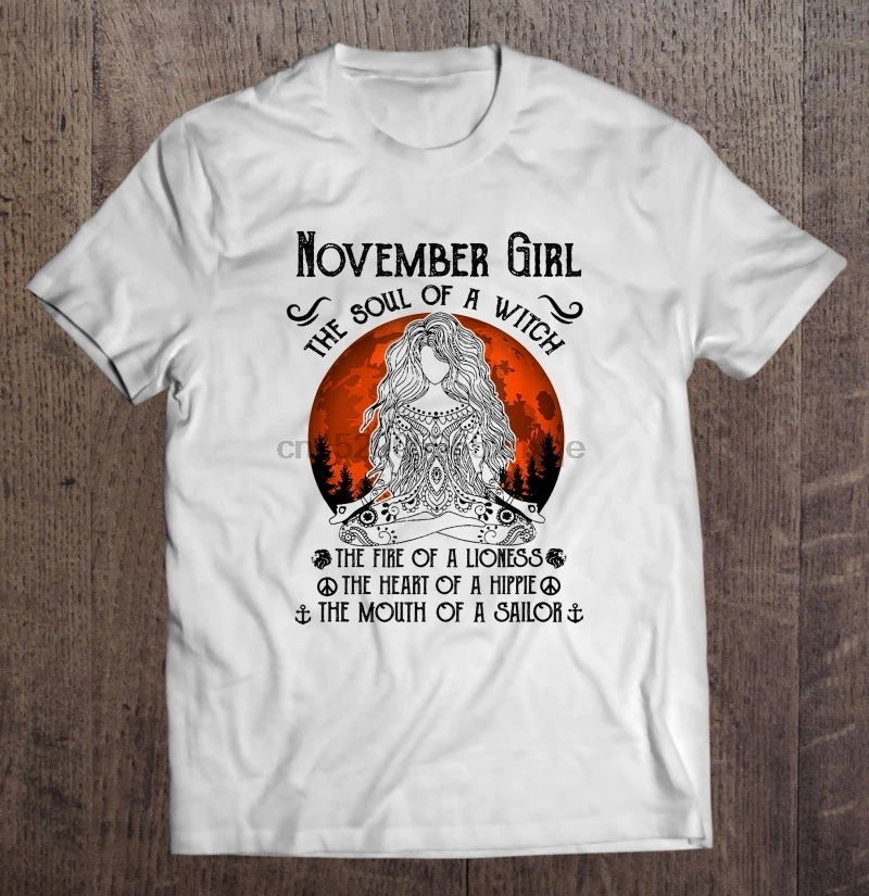 

Men Funny T Shirt Fashion tshirt November Girl The Soul Of A Witch Tattoo Girl Meditation Halloween Moon Version Women t-shirt