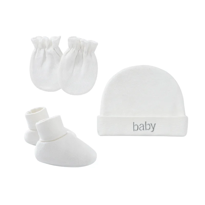 2021 Newborn For Baby Boy&Girl Cotton Hat+Gloves+Socks Set Fall Casual Photography Props Soft Headwear Infant Nightcap Fashion 2021 new baby bows headband kids hair band girl headdress princess bowknot headbands photography props hair accessories