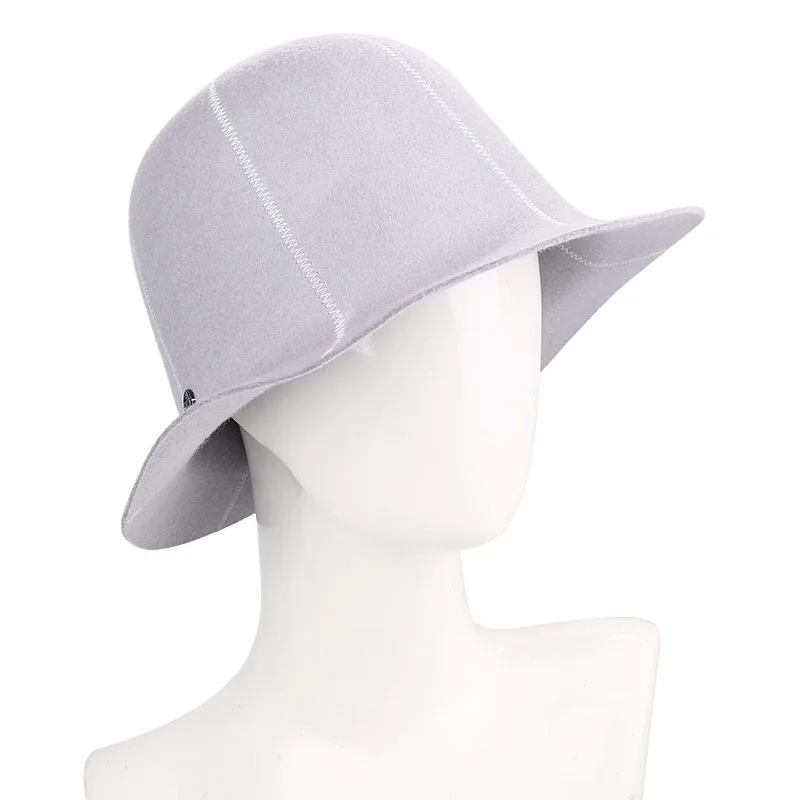 Sedancasesa Wool Felt Fedora Hats for Women Autumn Winter Fashion Style Warm Soft Foldable Striped Ladies Bucket Hats FW292008