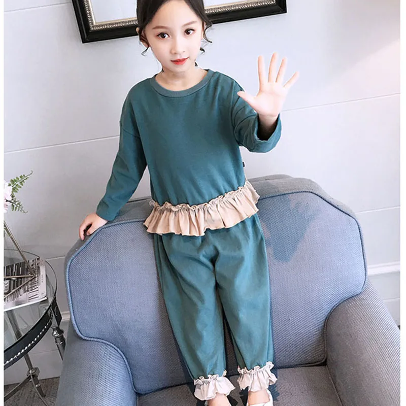 

Teenage Girls Clothes Sets Kids Ruffles Patchwork Sweatshirts ＆ Pants Suits Children Back To School Sport Suits Clothing Outfits