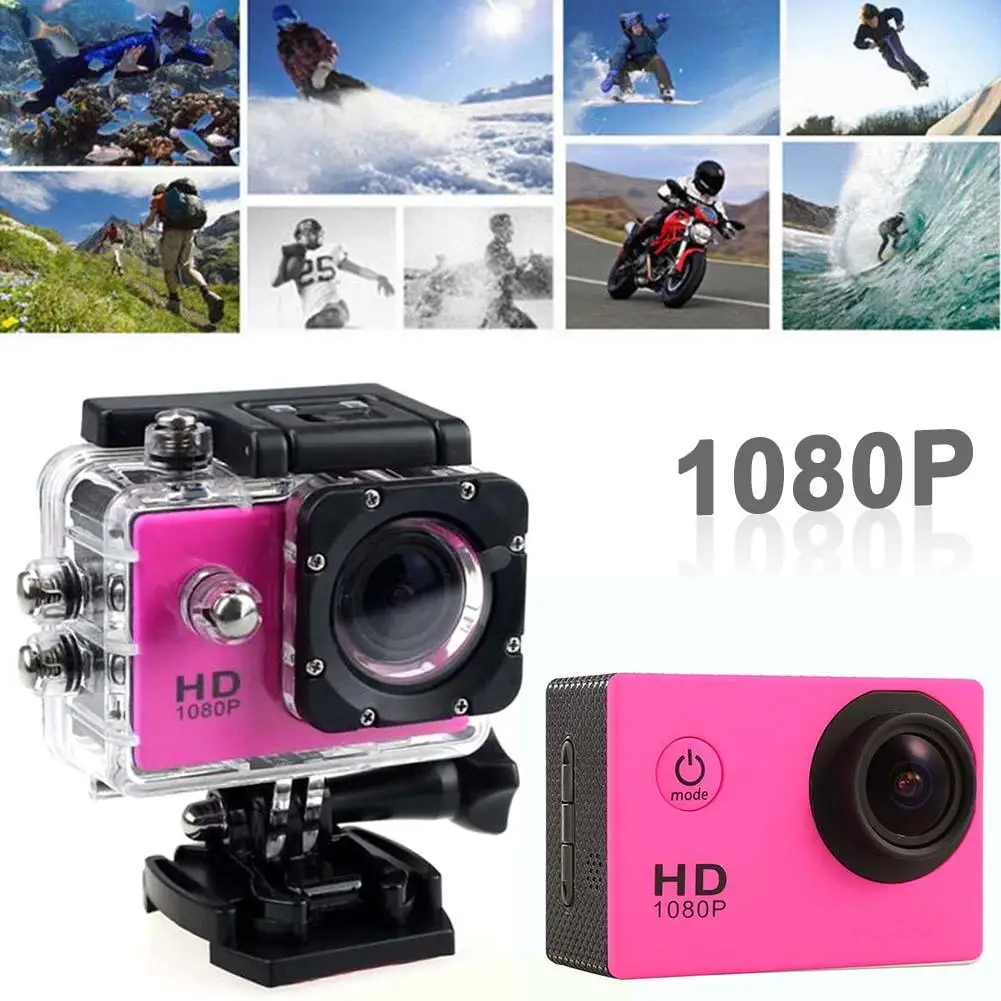Розовый 1080P спортивная DV Экшн-камера на шлем HD Водонепроницаемая DVR видеокамера 12 МП - Цвет: Розовый