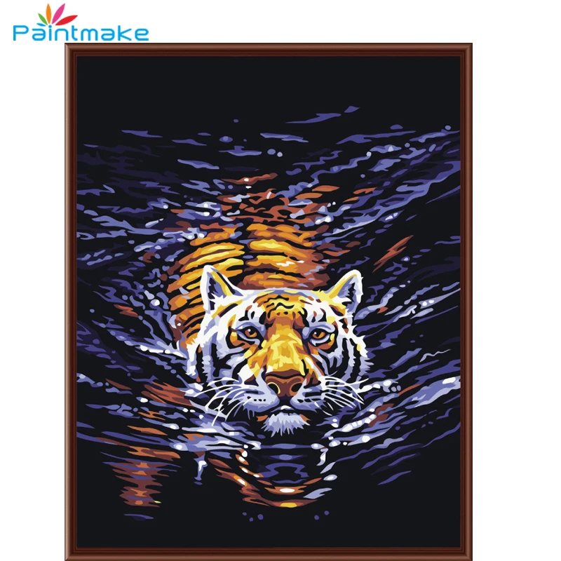 Paintmake animal DIY Paint By Numbers water Tiger Oil Painting On Canvas For Home Room Decoration Wall Art Picture | Дом и сад