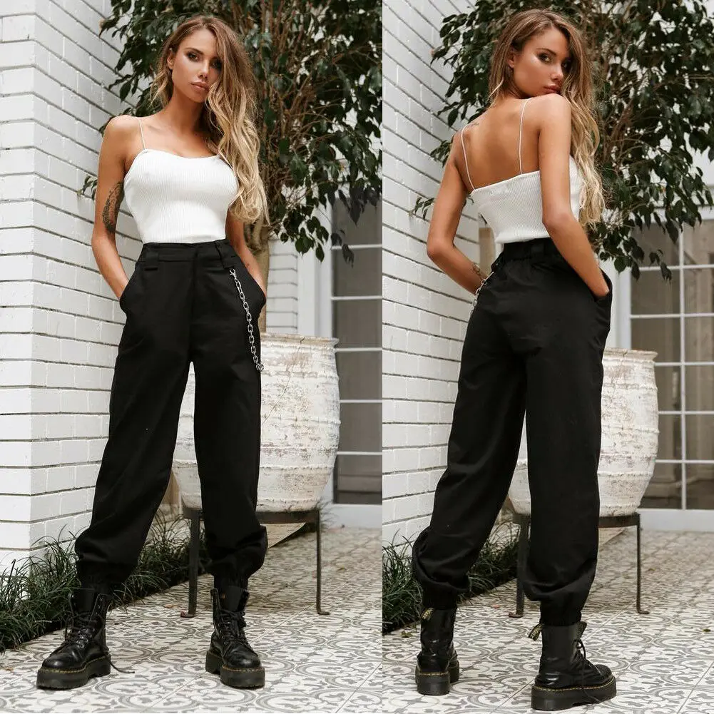 Womens Cargo Trousers High Waist 