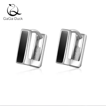 

New Popular Fashion Jewelry Geometric Ear Buckler 925 Sterling Silver Personality Black Epoxy Square Dangle Earrings E301