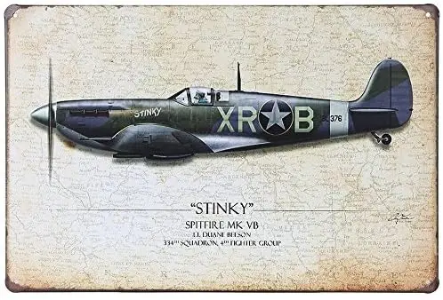 

ERLOOD Stinky Spitfire Mk Vb Airplane Fighter Retro Vintage Decor Metal Tin Signs 12 X 8