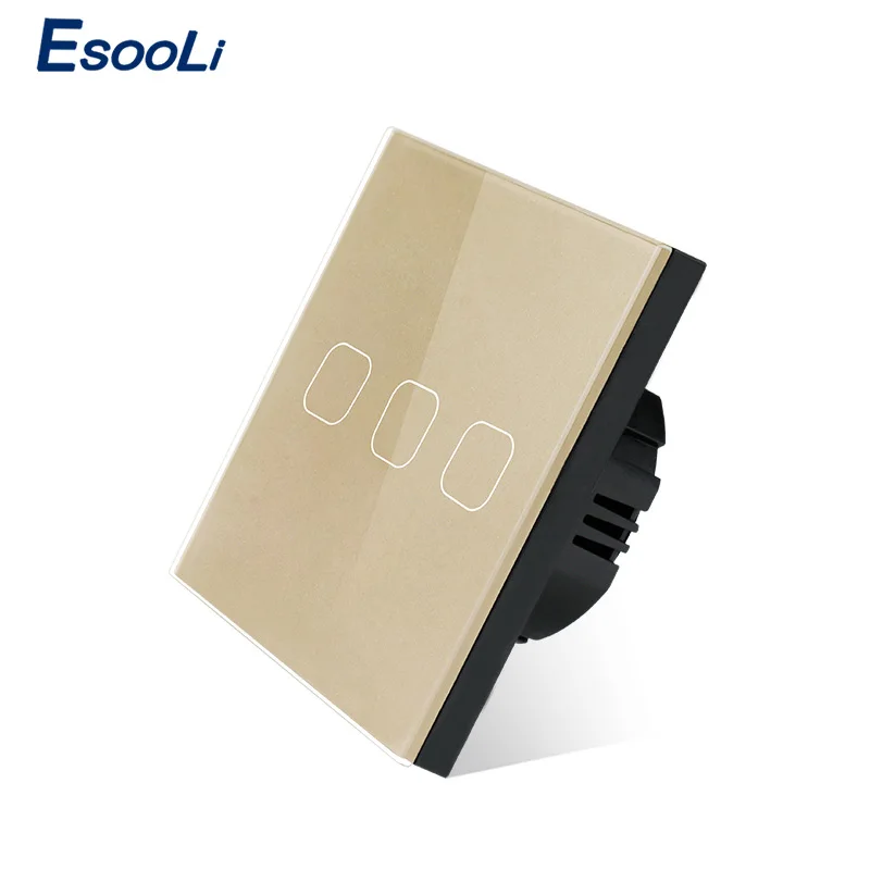 Esooli, стандарт ЕС/Великобритания, 3 банда, 1 способ, сенсорный переключатель, Серый Кристалл, стеклянная панель, сенсорный переключатель, водонепроницаемый, только сенсорный, функциональный переключатель