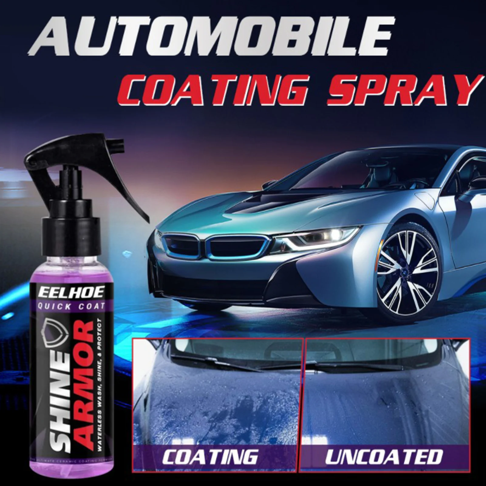 3 in 1 High Protection Quick Car Coating Spray, Car Ceramic Coating Spray Nano Repair Spray, Quick Coat Car Wax Polish Spray(100ml/2pc+Brush cloth)