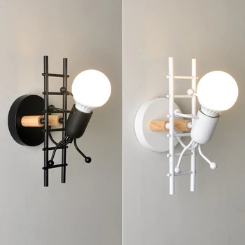 

Nordic Wall Lamp Modern E27 220V Bedside Lamp Cartoon Doll Wall Light Decor Small Child Climb Stair LED Light Children's Room