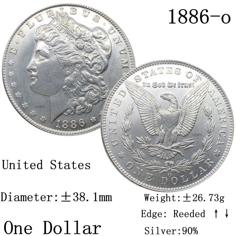 United States Of America 1886 O Morgan 90% Silver 1 One Dollar Copy Coin Liberty USA In God Collection Commemorative Coins | Дом и сад