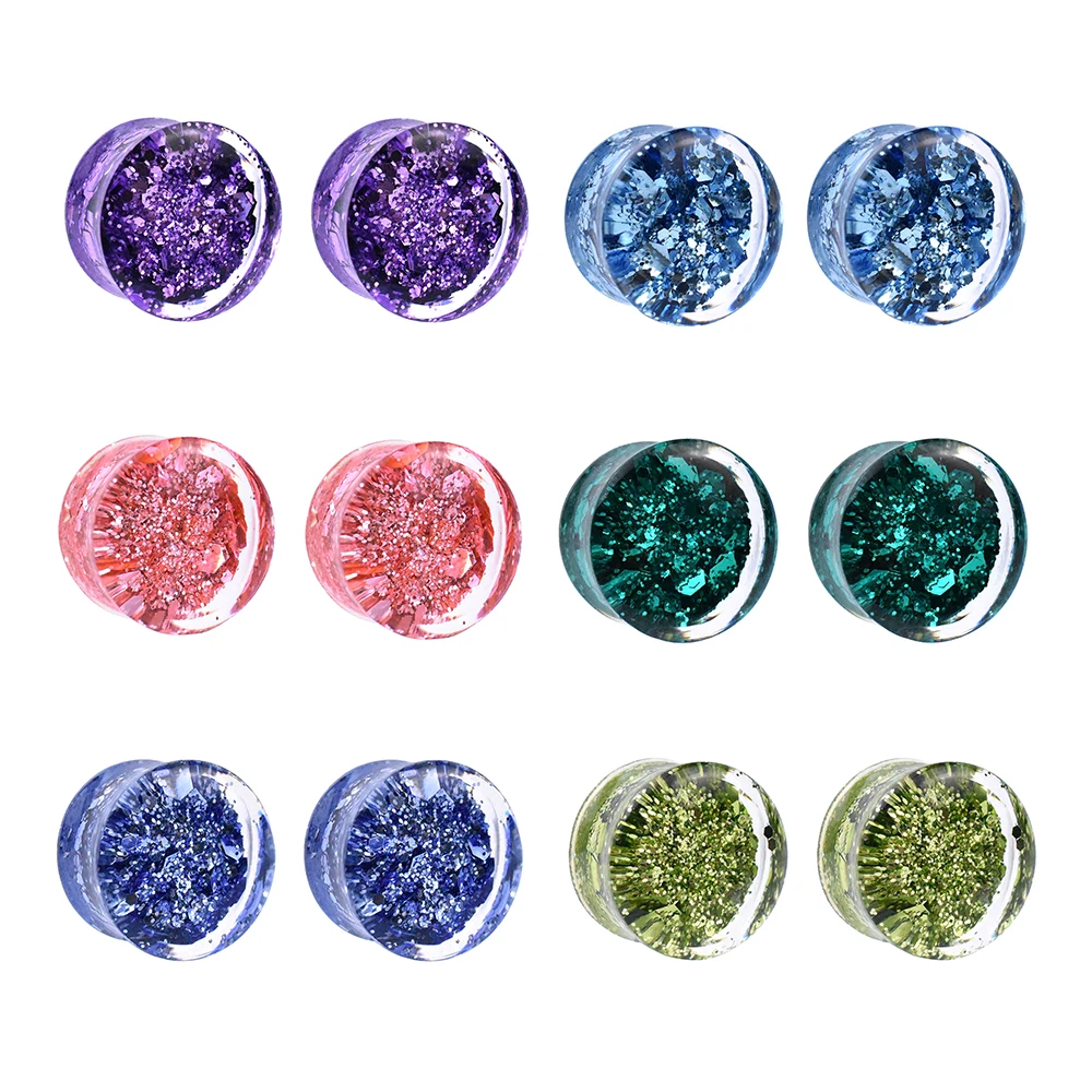 

6-30mm Colored Sequins Acrylic Ear Gauges Tunnels and Plug Ear Expander Studs Stretching Body Piercing Jewelry