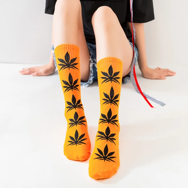 1Pair Comfortable Top Quality Cotton Sport Socks New Breathable Cycling Hemp Leaf Casual Long Weed Crew Sock hardloopsokken