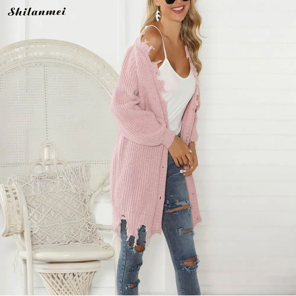 Pink Long Knitted Cardigan Women Single Breasted Casual Sweater Coat Kawaii Female Knitwear Tassels Sweaters Women Invierno
