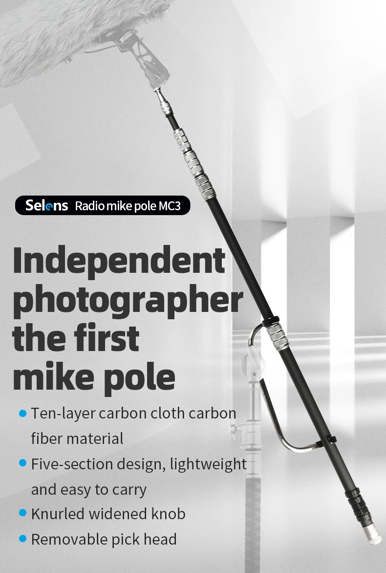 Selens Handheld Microphone Boom Arm Carbon Fiber Pole Arm Extendable 5 Section F