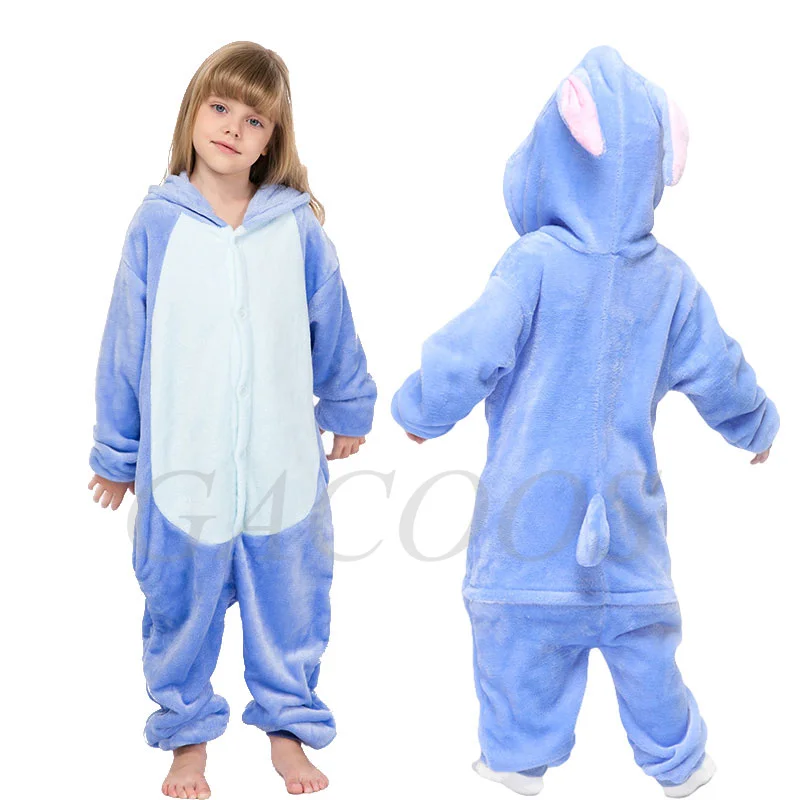 Children Stitch Kigurumi Pajamas Boy Girl Anime Overalls Panda Pijama Onesie Kids Baby Costume Winter Animal Sleepwear Cosplay