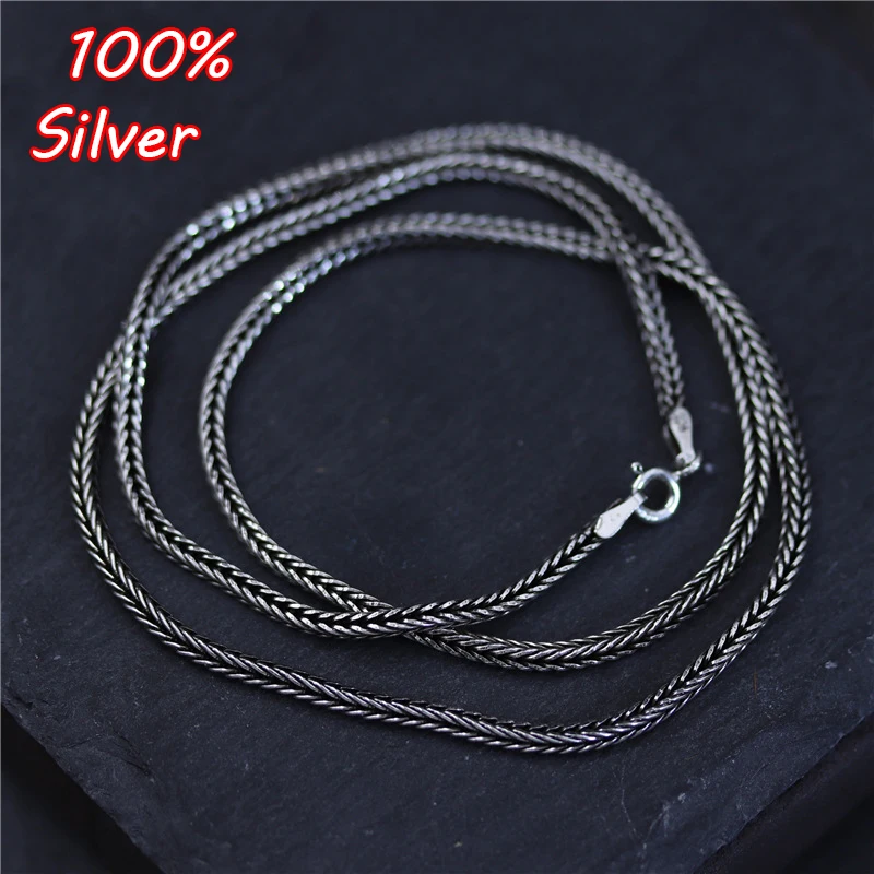 

Ожерелье из серебра 925 пробы для мужчин и женщин, длинная цепочка до ключиц, модное ювелирное изделие цвета Лисий хвост, 45/50/55/60/65/70/75 см