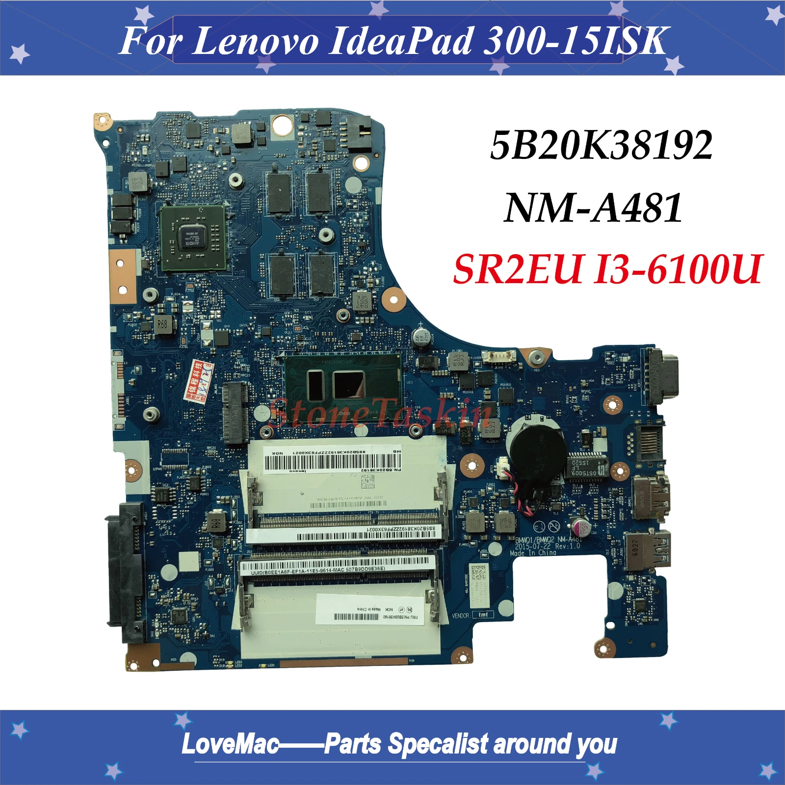 Wholesale 5B20K38192 For Lenovo IdeaPad 300-15ISK Laptop Motherboard BMWQ1/BMWQ2 NM-A481 SR2EU I3-6100U DDR3L 100% Tested | Компьютеры и