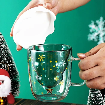 

2020 Creative Double Wall Glass Cup Juice Tea Milk Glass Mugs Coffee Cups Double-Layer Heat Resistant Wine Mug Xmas Gifts 300ml