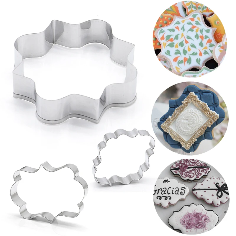 Plaque Frame Cookie Cutter Sugarpaste Decorating Fondant 3 Styles Stainless Steel Cake Pastry Biscuit New