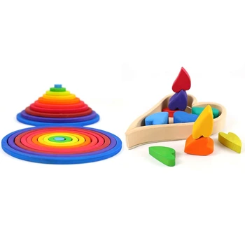 

10pcs/set Children Rainbow Color Heart-shaped Building Blocks Ring Blocks Toy 23GD