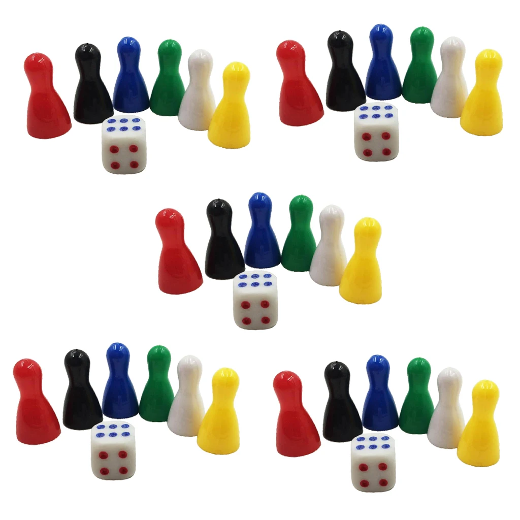 6 Sets Colorful Pieces Pawn Chess Plastic Pieces Dice Set for Board Card Games 6 Sets Colorful Pieces Pawn Chess Plastic Pieces Dice Set for Board Card Games